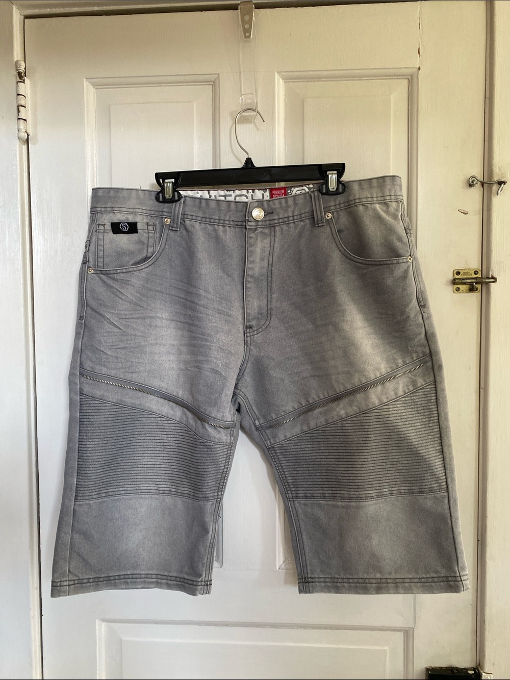 Men's Gray Denim Moto Shorts Switch Pemium Denim Size 40